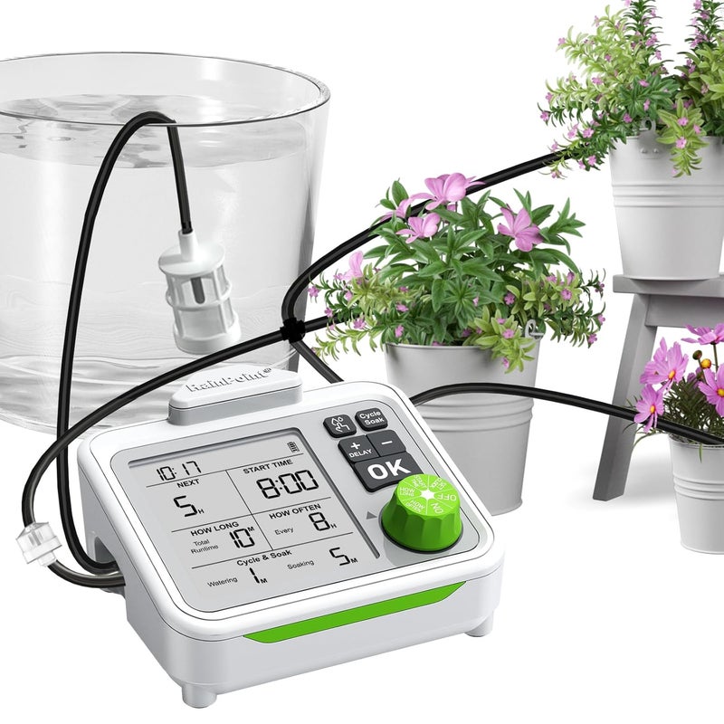 RAINPOINT Large Display Automatic Plant Waterer Indoor for Pot Plants,Cycle & Soak Mode Vacation Self Watering Drip Irrigation System Device Kit Office Patio Greenhouse Grow Tent Water 10-15 Plants - Image 1